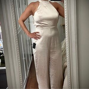 New Lulu’s Cream Satin Jumpsuit